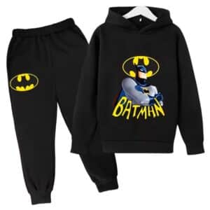 Gotham Hero Batman All-Black Zip Hoodie Set for Children