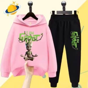 Guardian Groot Meditating Pink Black Children's Hoodie Set