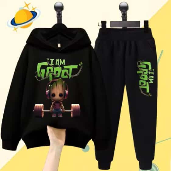 Guardian Groot Weightlifting All-Black Children's Hoodie Set