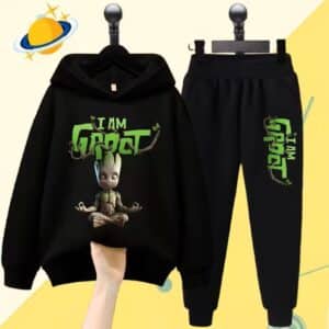 I Am Groot Hero Meditating All-Black Hoodie Set for Children