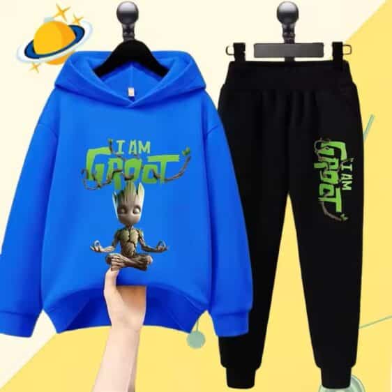 I Am Groot Hero Meditating Art Blue Black Kids Hoodie Set,