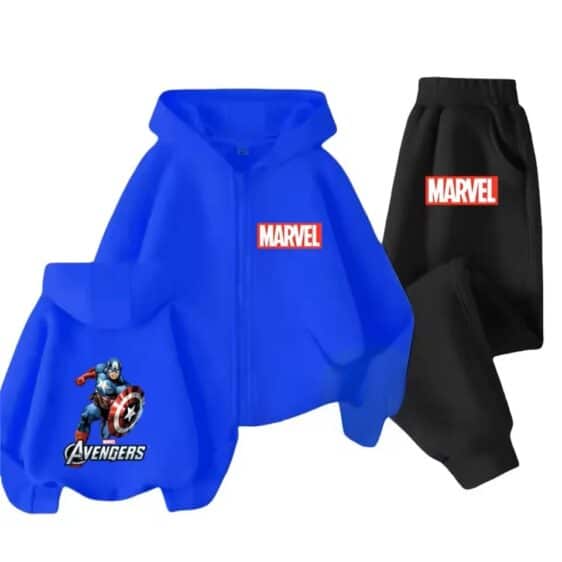 Marvel Captain America Blue Black Kids Zip Hoodie Set