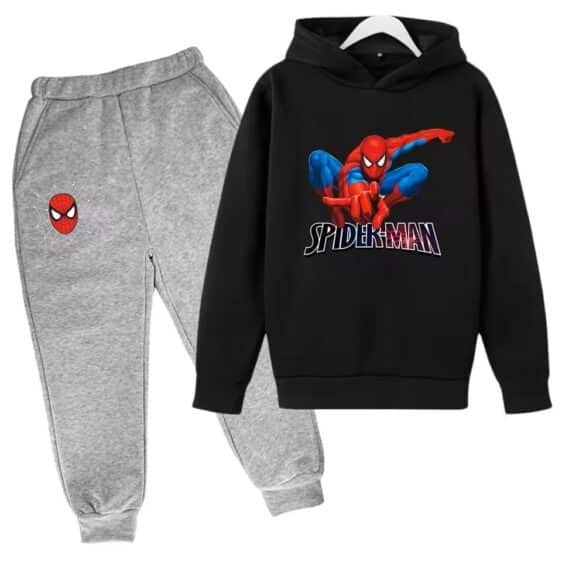 Marvel Comics Spider-Man Hero Black Gray Boys' Hoodie Set