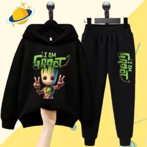 Marvel Groot Hand Sign All-Black Hoodie Set for Children