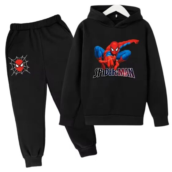 Marvel Hero Spider-Man All-Black Hoodie Set for Children