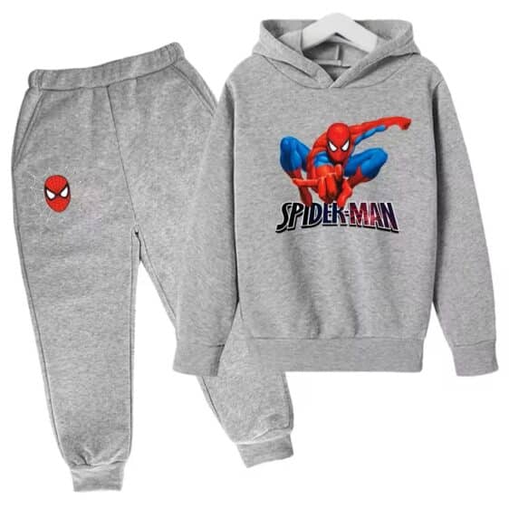 Marvel Hero Spider-Man Art All-Gray Hoodie Set for Kids