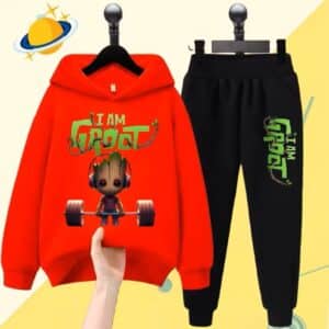 Marvel Hero Weightlifting Groot Red Black Boys' Hoodie Set