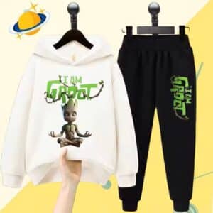 Marvel I Am Groot Meditating White Black Boys' Hoodie Set