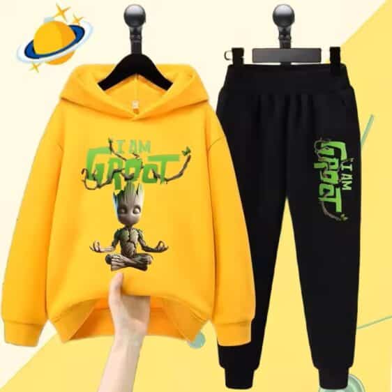 Marvel Meditating Groot Yellow Black Hoodie Set for Boys