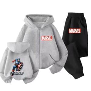 Soldier Captain America Gray Black Zip Hoodie Set for Boys