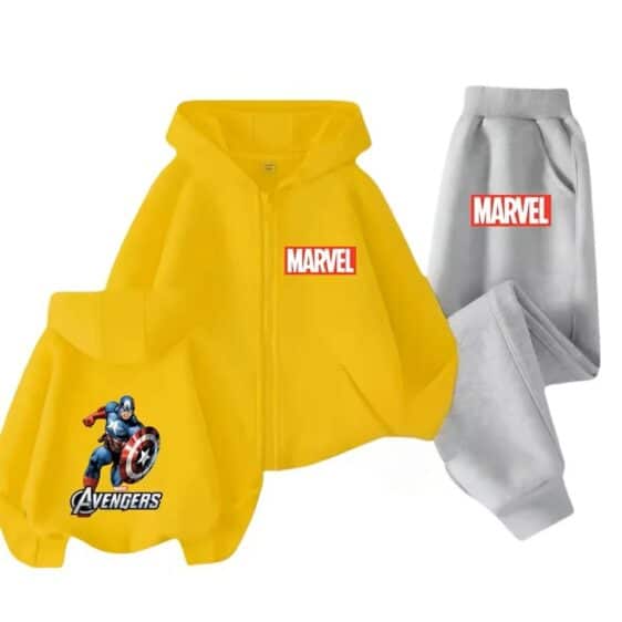 Soldier Captain America Yellow Gray Zip Hoodie Set for Boys