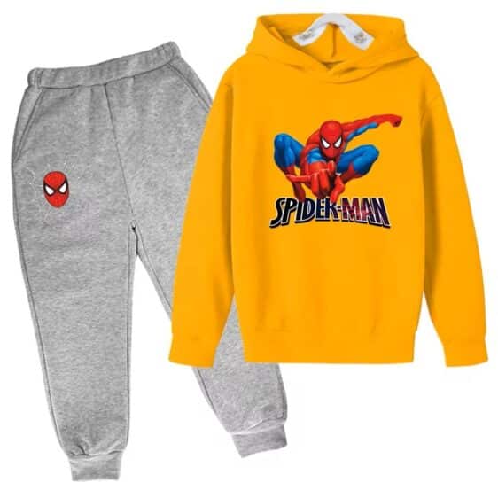 Spider-Man Web Action Yellow Gray Hoodie Set for Children