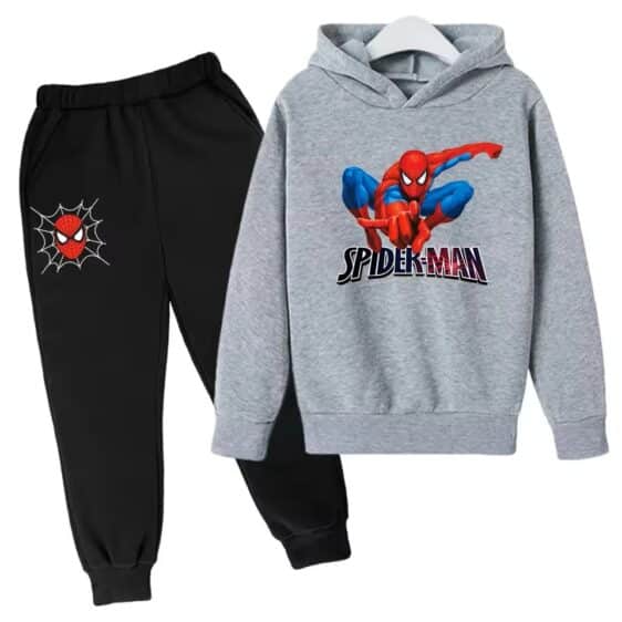 Spider-Man Web-Slinger Pose Gray Black Kids Hoodie Set