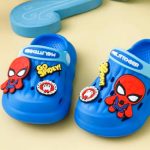 Bright Blue Kids Clogs with Playful Spiderman Design Straps