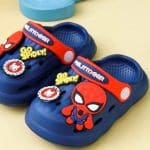 Navy Blue Kids Clogs Cute Spiderman Design and Red Strap