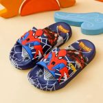 Navy Blue Spiderman Web Hero Print Design Kids Sandals Shoes